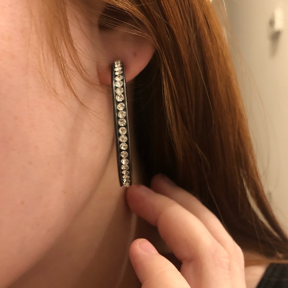 Black & Rhinestone Hoop Earrings